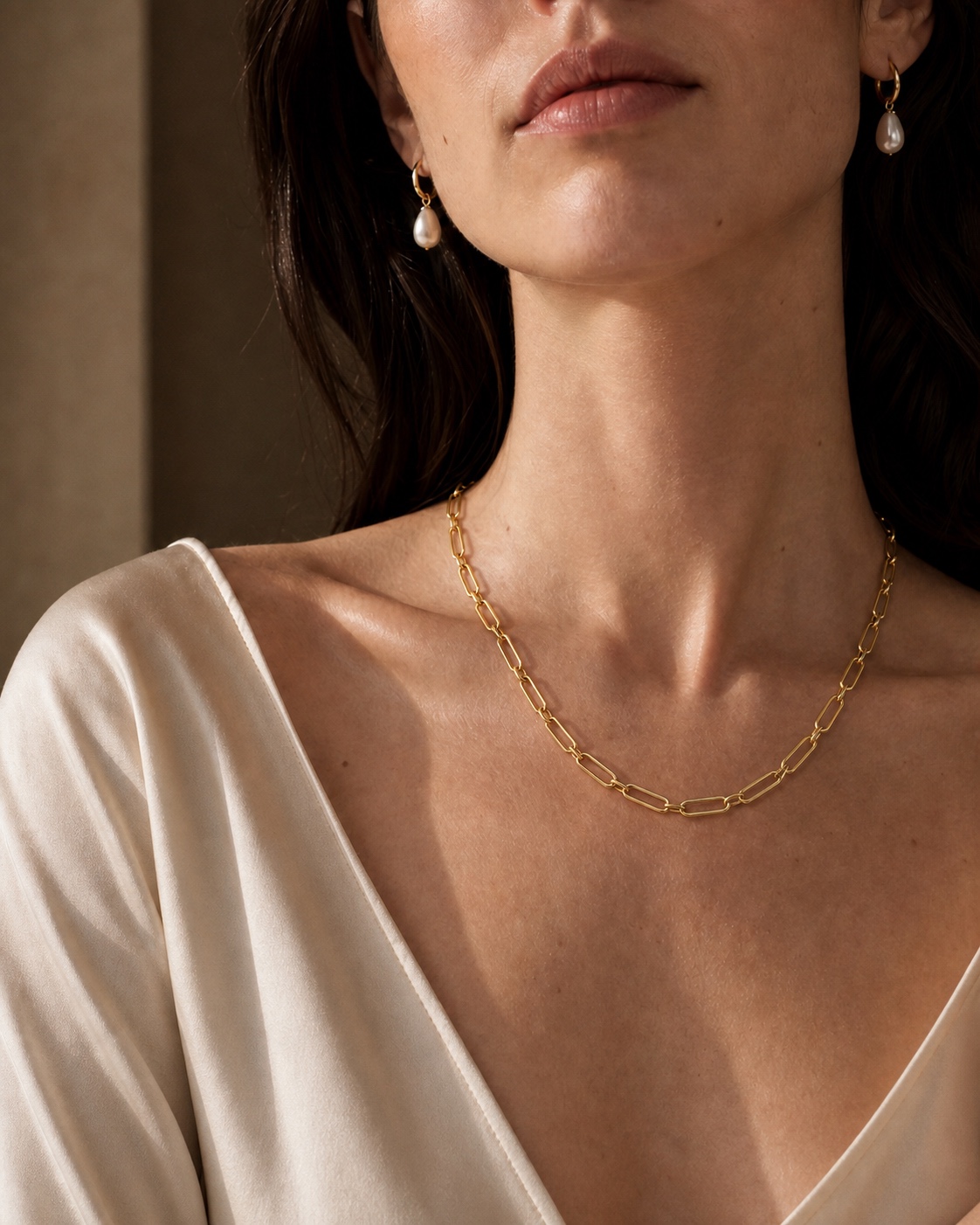 Linea Chain Necklace worn in soft natural light
